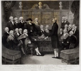 ネイサンクーパーブランホワイト（1775-1857）によって刻まれたロンドン医学会の会長、フェロー、および対応するメンバーのグループポートレート（R.ウィルキンソン発行、1801（bw写真